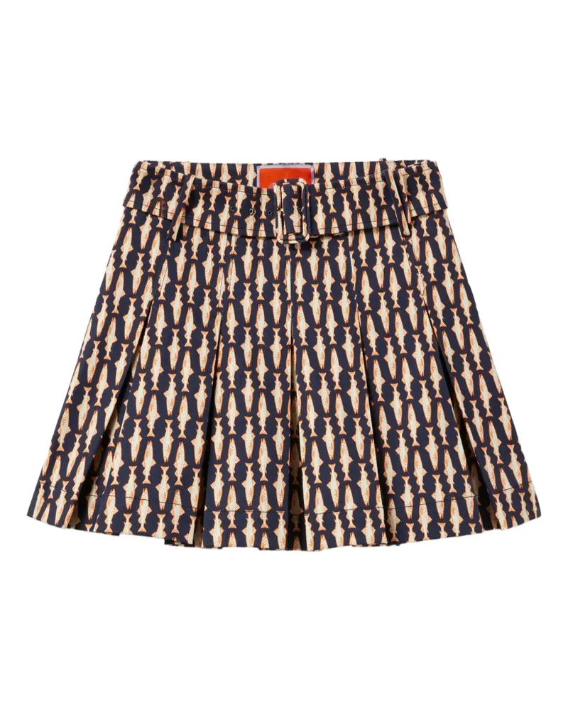 La DoubleJ Faltenrock mit Fisch-Print - Blau Blau