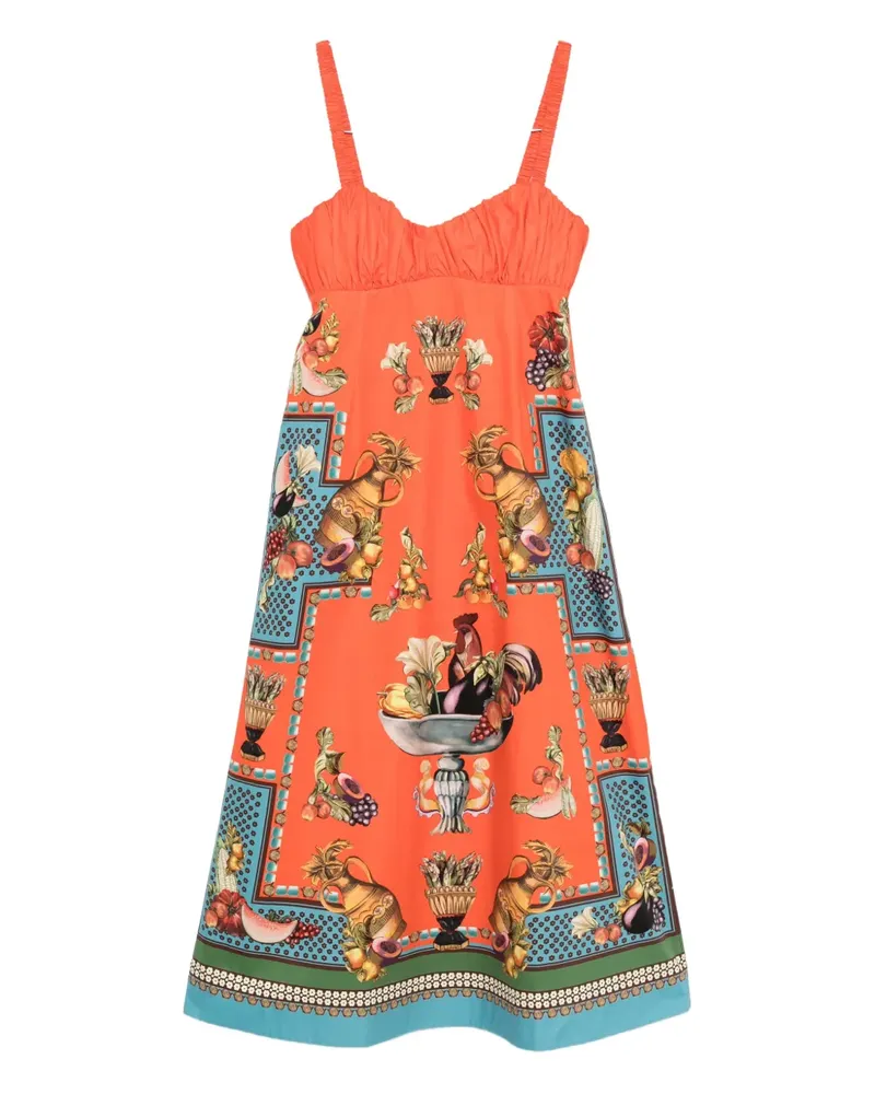ALEMAIS fruit-print smocked dress - Orange Orange