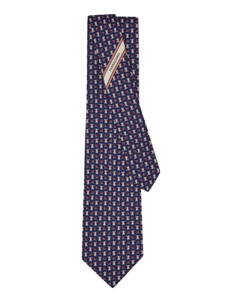 Ferragamo Seidenkrawatte mit Fido Print - Blau Blau