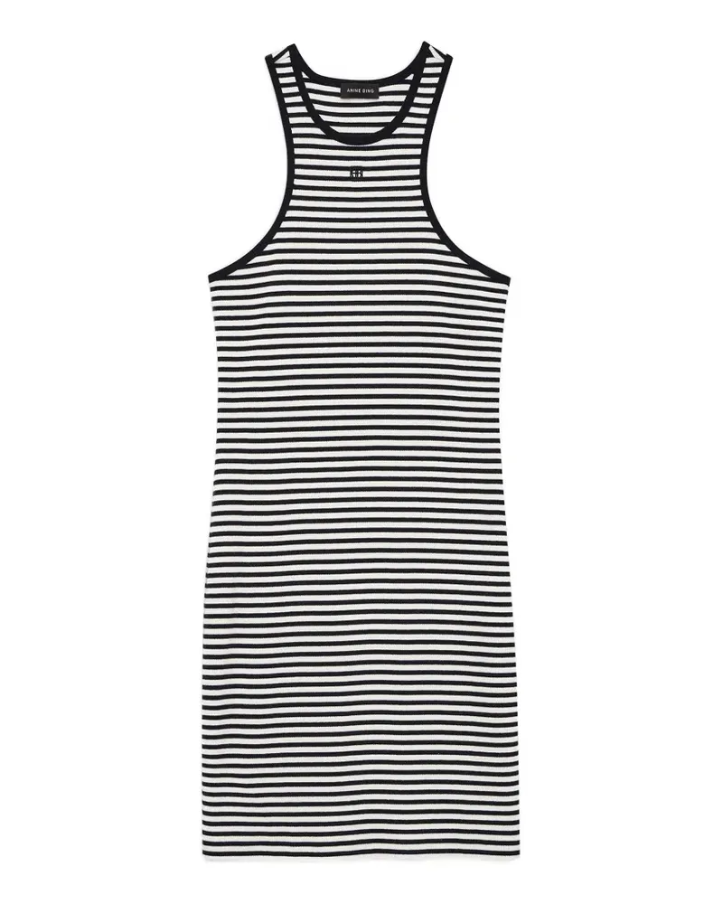 Anine Bing Cole dress - white and black mini stripe - Schwarz Schwarz