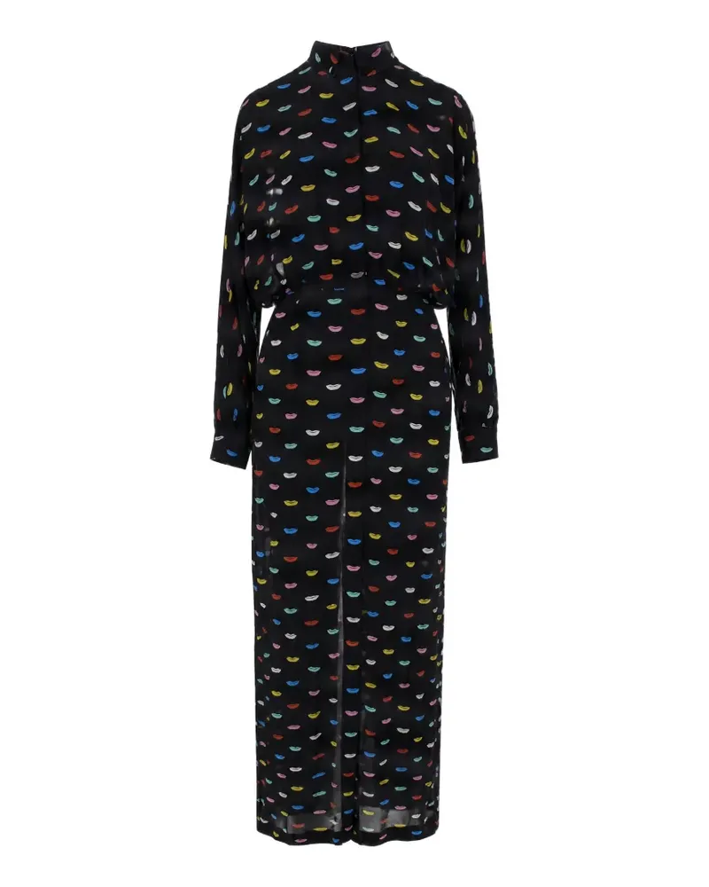 Fiorucci lips-print long-sleeve midi dress - Schwarz Schwarz