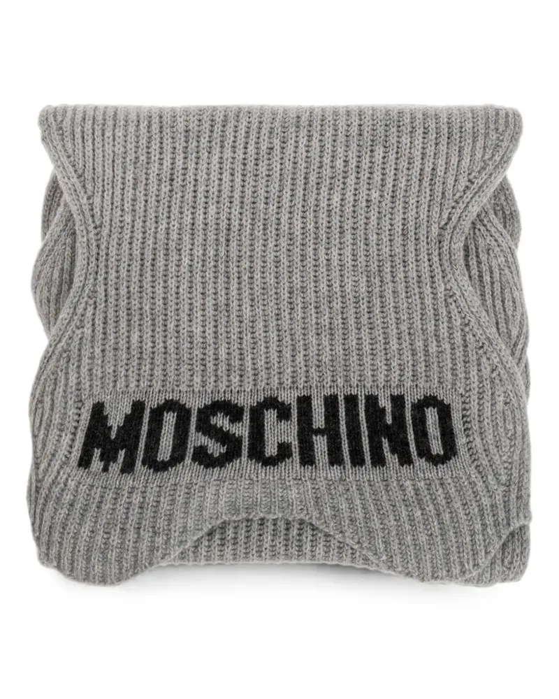 Moschino Gerippter Schal mit Logo - Grau Grau