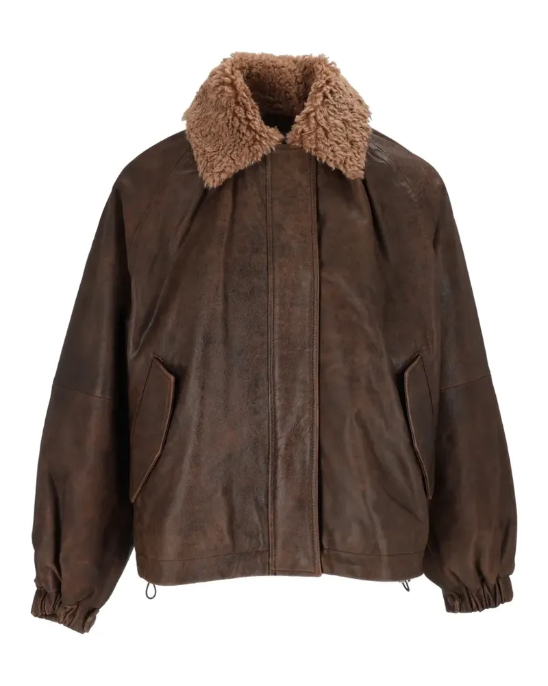 Bully shearling-collar leather jacket - Braun Braun