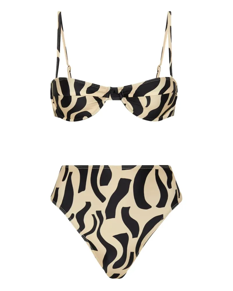 Faithfull The Brand Hoch sitzender Farrah Top Chania Bikini mit abstraktem Print - Nude Nude