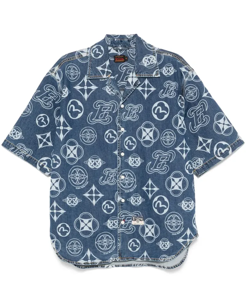Evisu Jeanshemd mit Monogramm - Blau Blau