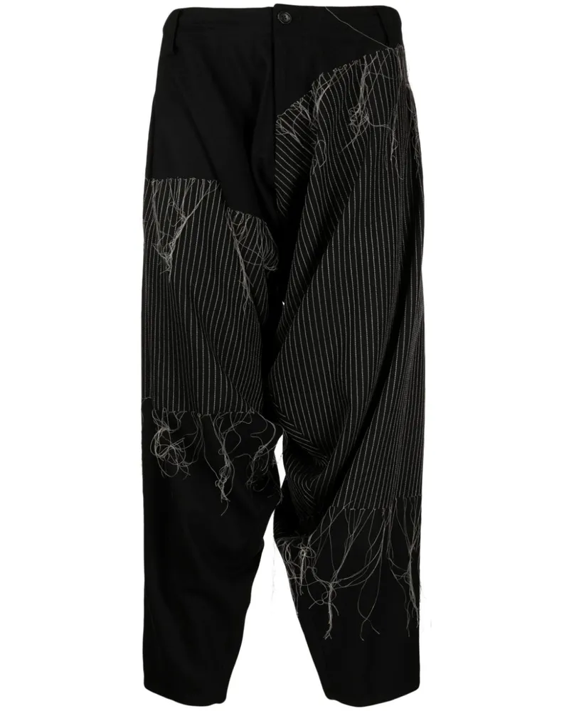 Yohji Yamamoto Bestickte Hose mit Drapierung - Schwarz Schwarz