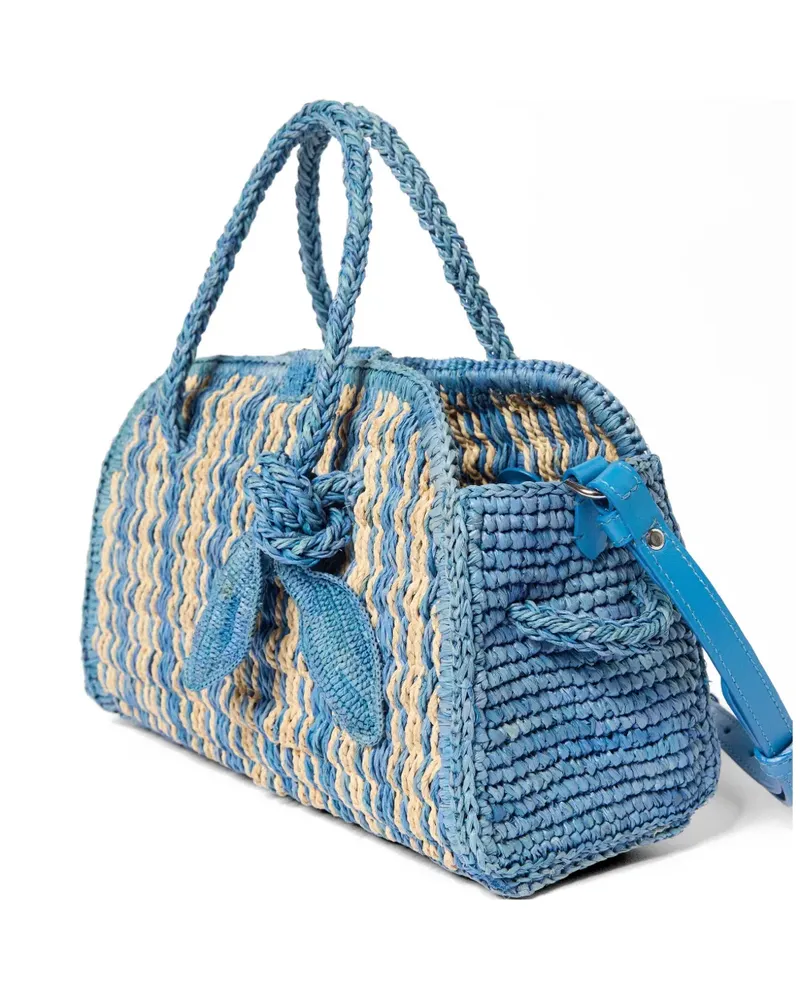 Jacquemus Kleine Turismo Tasche aus Raffiabast - Blau Blau