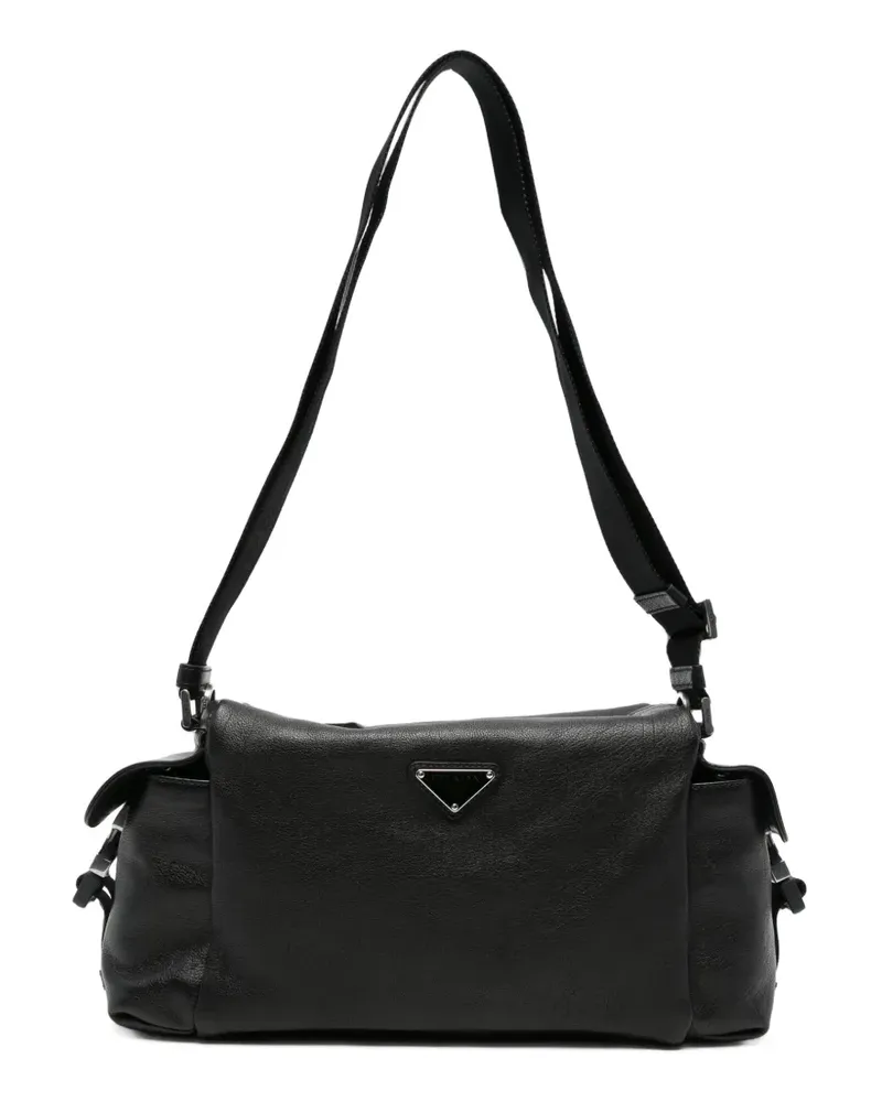 Prada Schultertasche mit Logo-Schild - Schwarz Schwarz