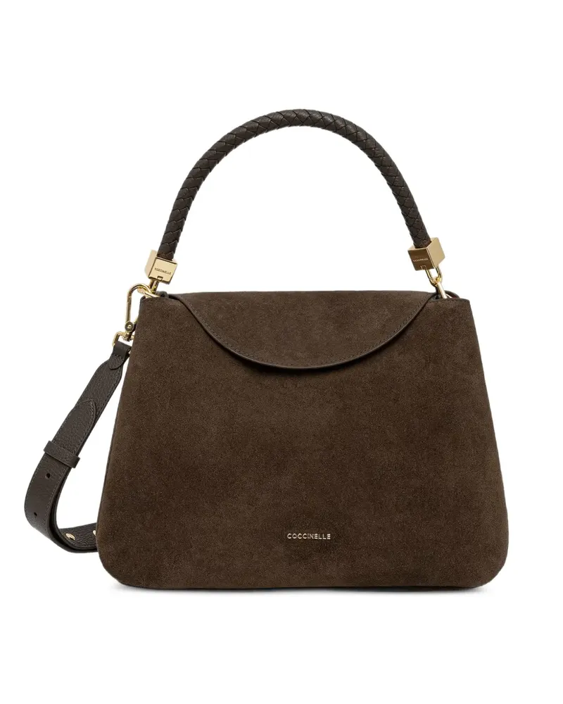Coccinelle Tiggy suede braided-handle tote bag - Braun Braun