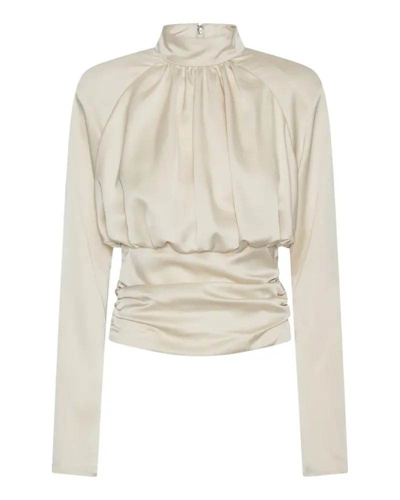 ROTATE Birger Christensen LS ruched top white - Nude Nude