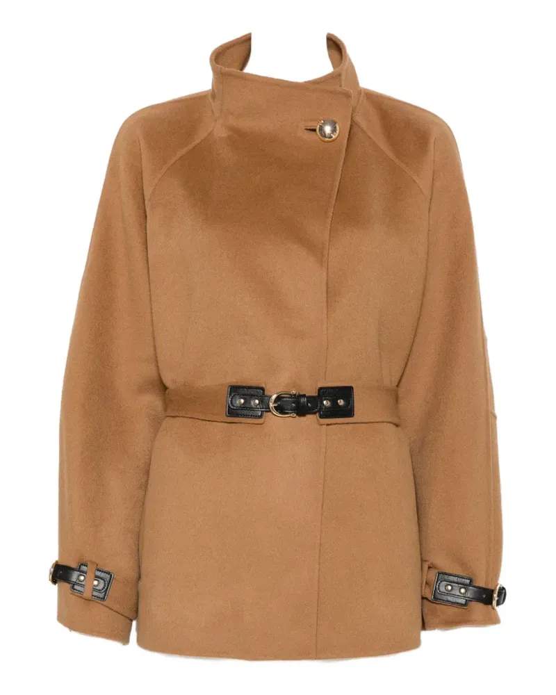 Maje belted funnel-neck coat - Braun Braun
