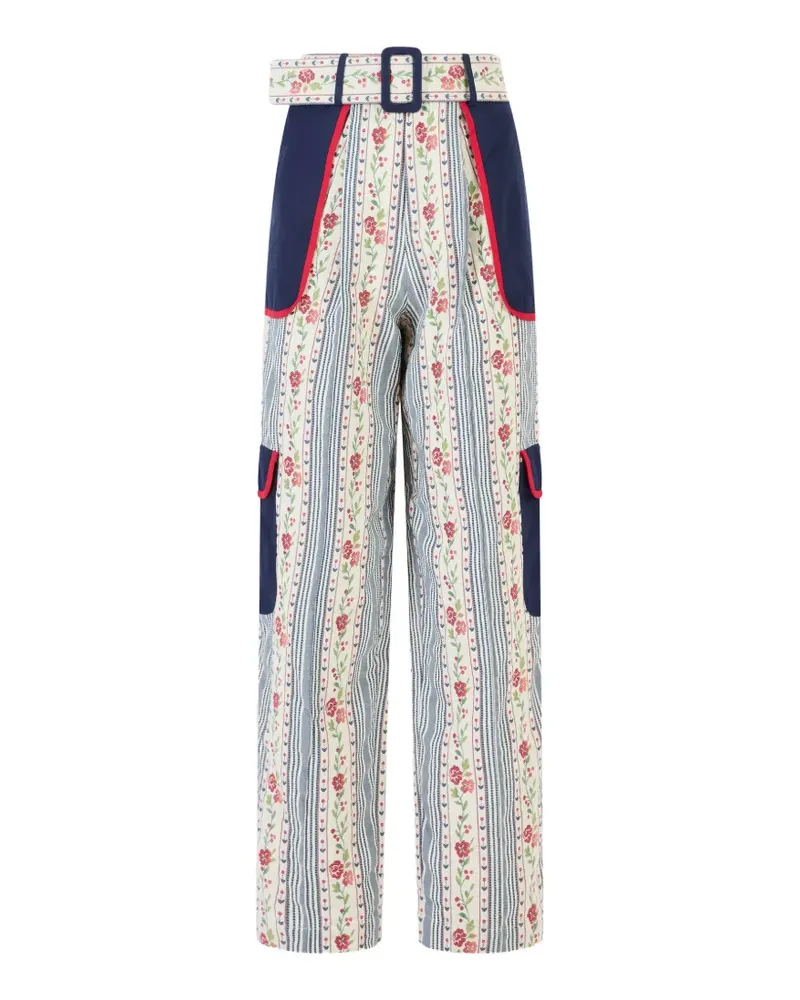 Rosie Assoulin floral stripe pockets trousers - Nude Nude