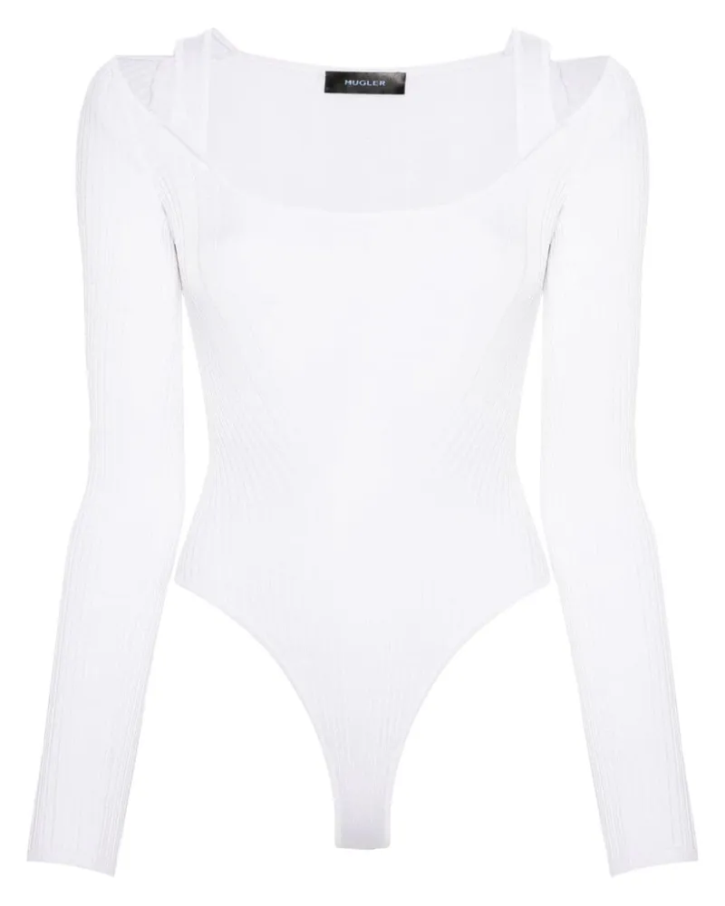 Thierry Mugler Langärmeliger Body mit Riemen - Weiß Weiß