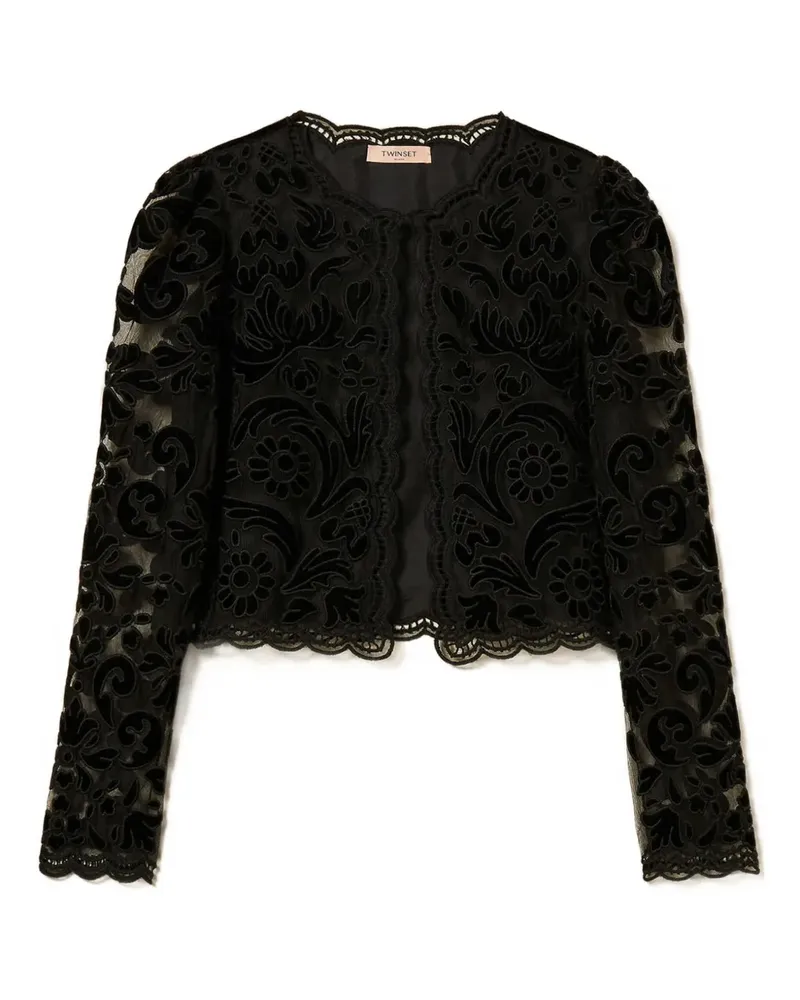 Twin-Set Cardigan mit Blumenspitze - Schwarz Schwarz