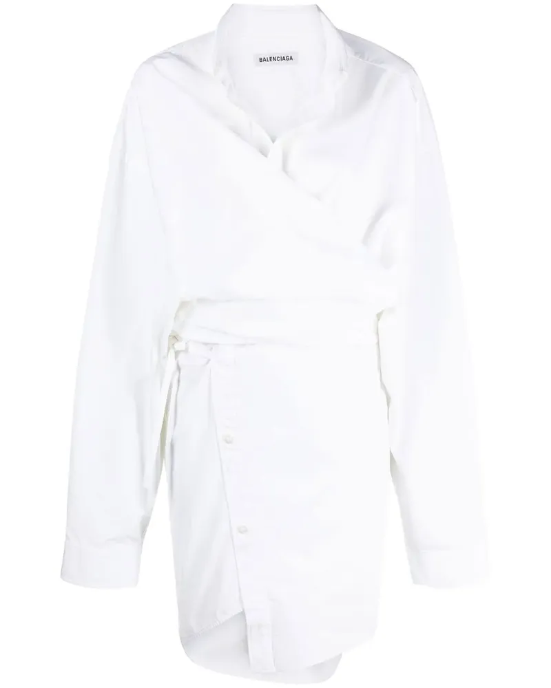 Balenciaga Hemdkleid in Wickeloptik - Weiß Weiß