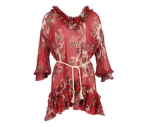 Gerüschtes Minikleid mit Blumen-Print - Rot