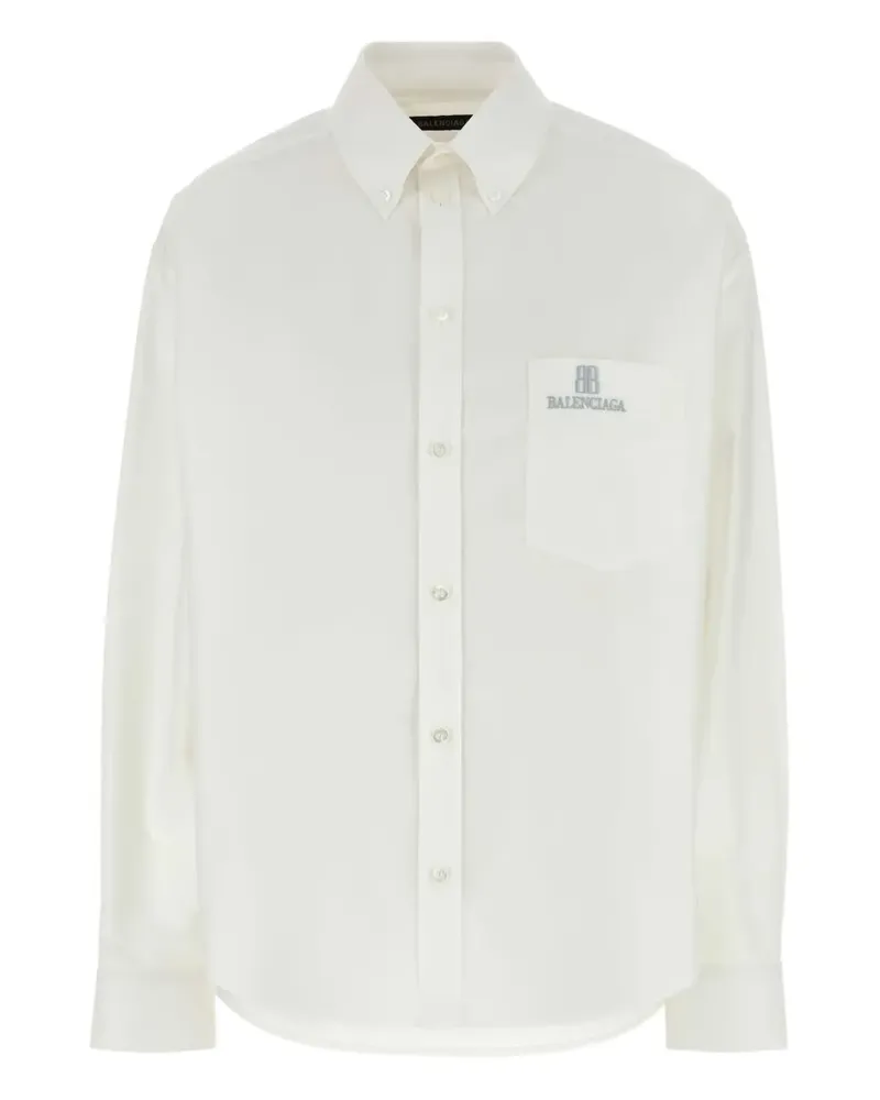 Balenciaga Popeline-Hemd mit Logo-Stickerei - Weiß Weiß