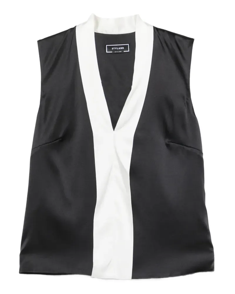 STYLAND shawl-collar contrast blouse - Schwarz Schwarz