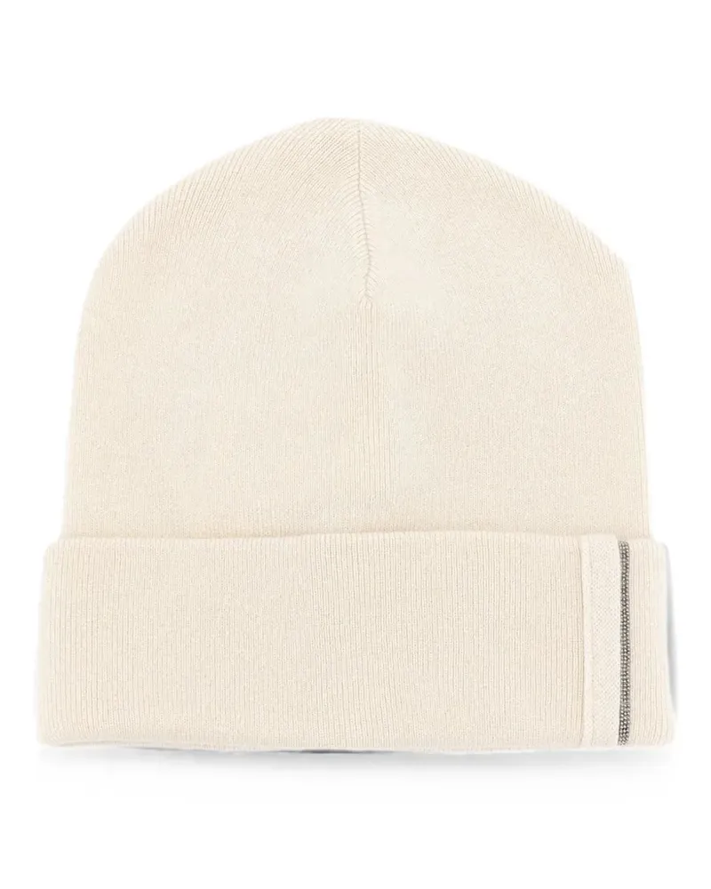 Brunello Cucinelli Monili-embellished turn-up brim beanie hat - Nude Nude