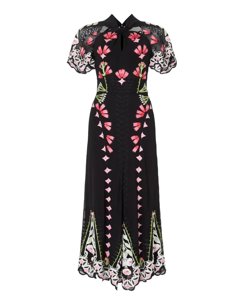 Temperley London Rosalba floral-embroidered midi dress - Schwarz Schwarz
