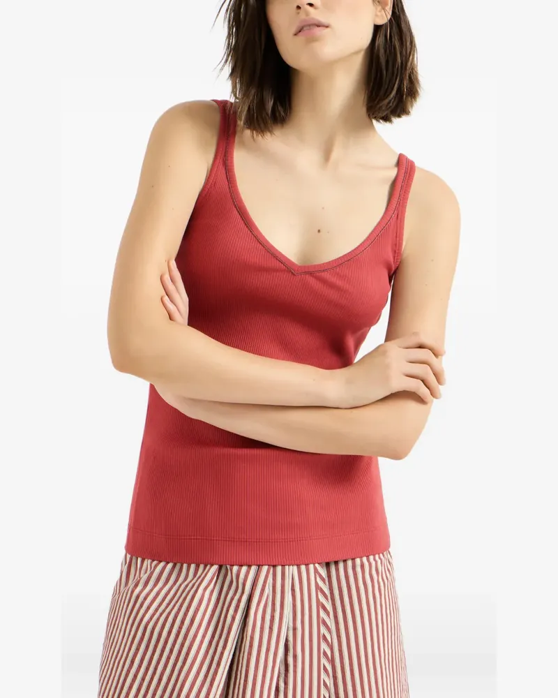Brunello Cucinelli Geripptes Jersey-Top mit Monili - Rot Rot