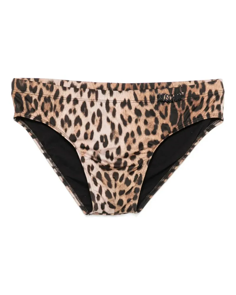 Moschino leopard-print logo-plaque swim trunks - Nude Nude