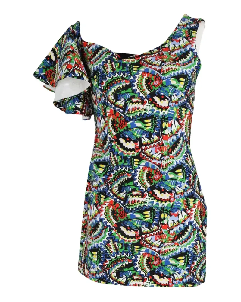 Saloni Greta one-shoulder ruffle-sleeve mini dress - Blau Blau