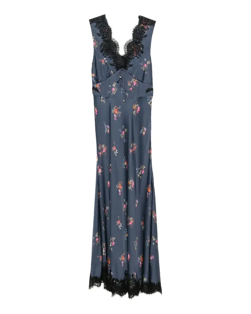 Self-Portrait Midikleid mit Blumenprint - Blau Blau