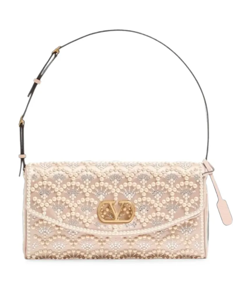 Valentino Garavani Kleine Devain Schultertasche mit Perlen und Strass - Nude Nude