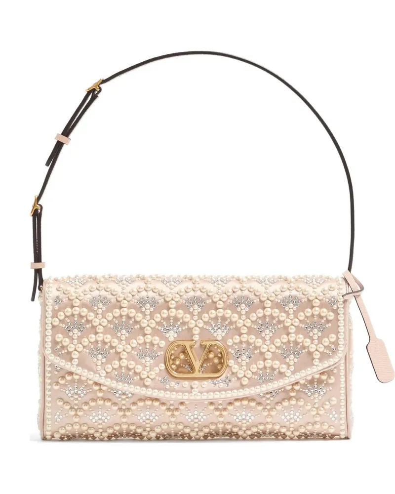 Valentino Garavani DeVain small shoulder bag with pearls and rhinestones - Nude Nude
