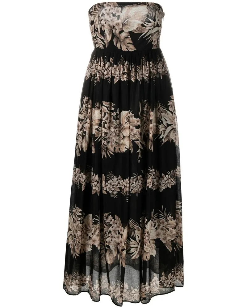 Twin-Set Maxikleid mit Blumen-Print - Schwarz Schwarz