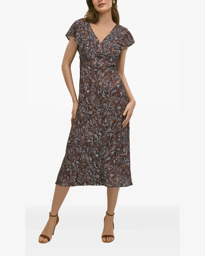 Brooks Brothers paisley-print V-neck midi dress - Blau Blau