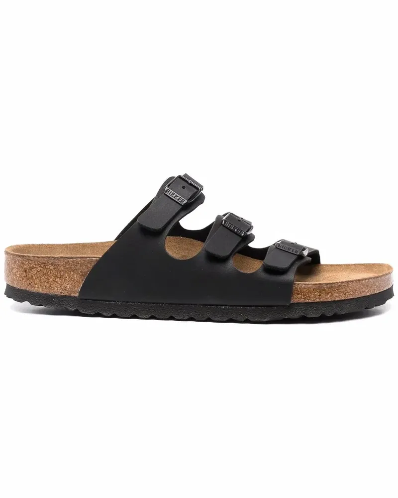 Birkenstock Flache Pantoletten mit Schnalle - Schwarz Schwarz