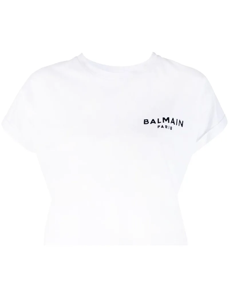 Balmain Cropped-T-Shirt mit Logo - Weiß Weiß