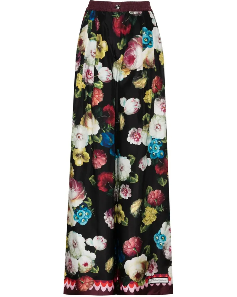 Dolce & Gabbana Weite Hose mit Blumenmuster - Schwarz Schwarz