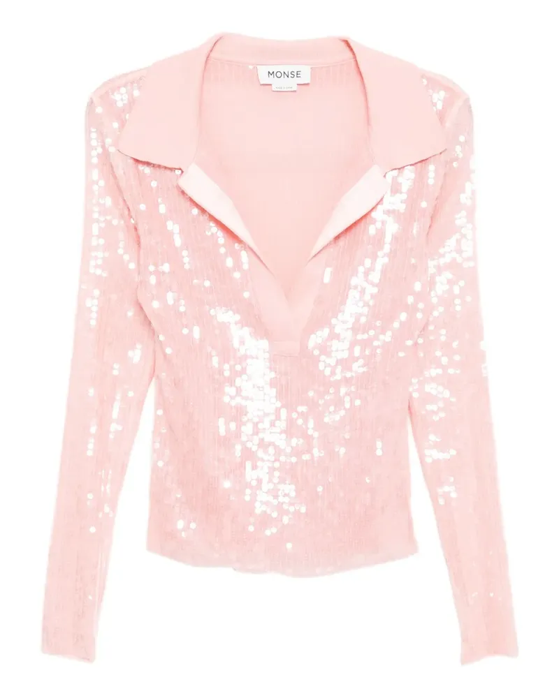 Monse Paillettenbluse mit gestricktem Kragen - Rosa Rosa