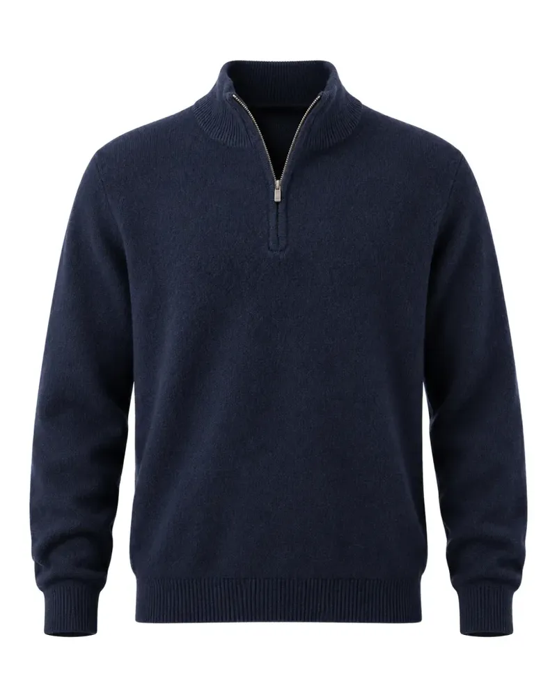 MC2 Saint Barth Marineblauer Jermyn Lammwollstrick mit kurzem Reißverschluss und Kontrastkragen Blau