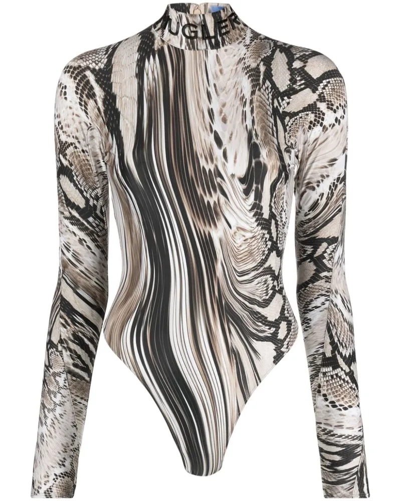 Thierry Mugler Body mit verzerrtem Schlangen-Print - Nude Nude
