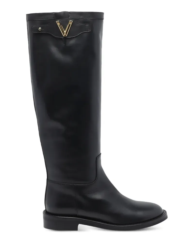 Via Roma 15 Kniehohe Stiefel mit Logo-Schild - Schwarz Schwarz
