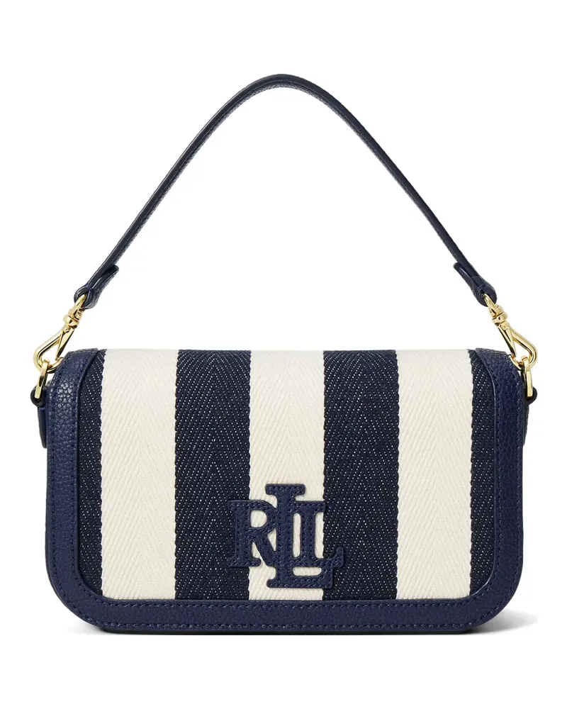 Ralph Lauren striped logo-plaque shoulder bag - Blau Blau