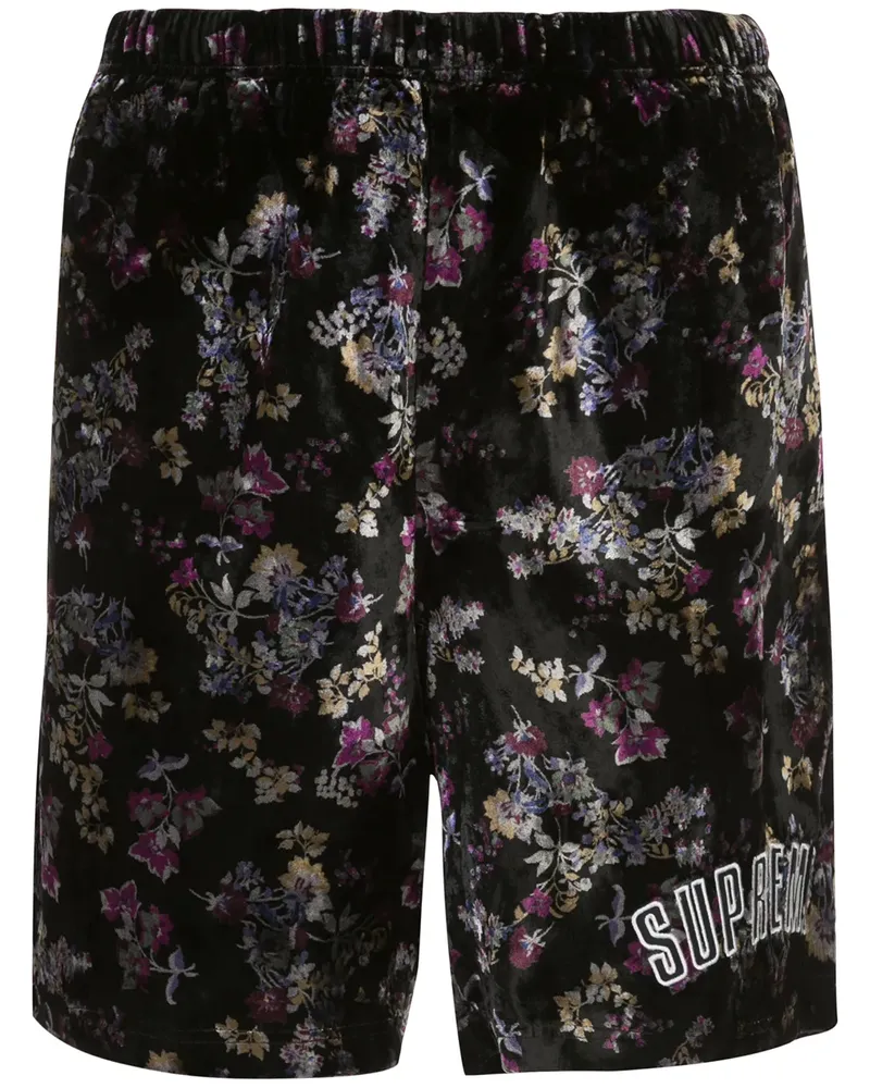 Supreme Being Geblümte Velours-Shorts - Schwarz Schwarz