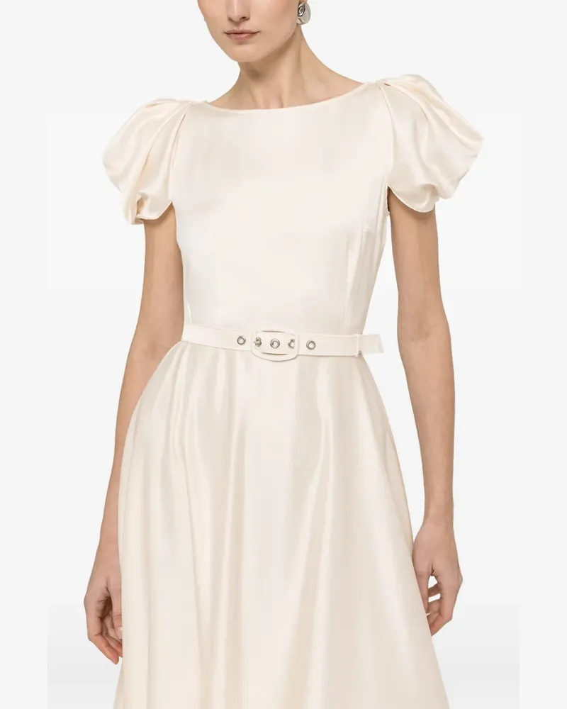 NISSA belted puff-sleeve midi dress - Nude Nude