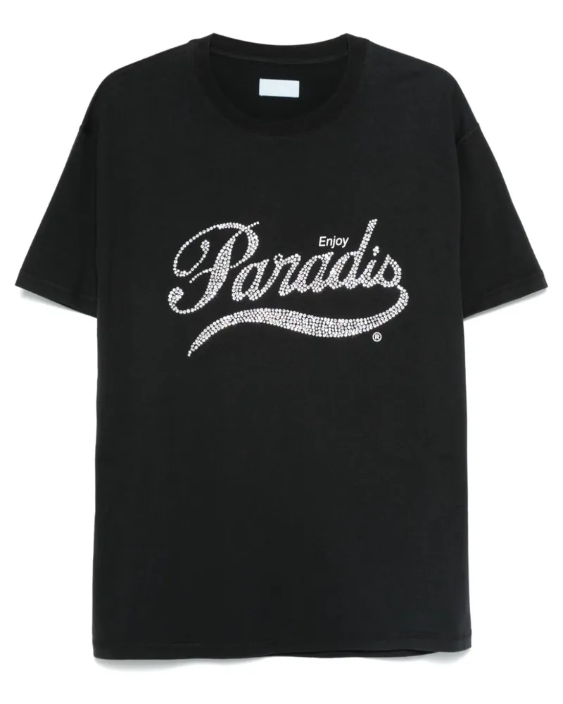 3PARADIS T-Shirt mit Kristall-Logo - Schwarz Schwarz