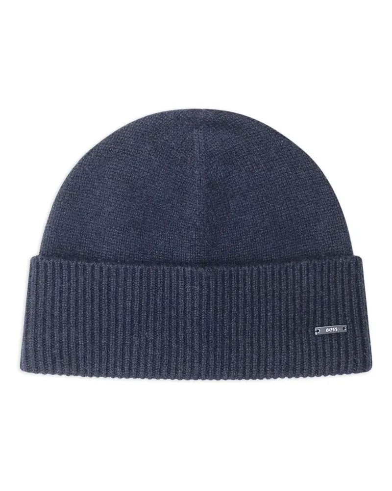 HUGO BOSS Gerippte Beanie - Blau Blau