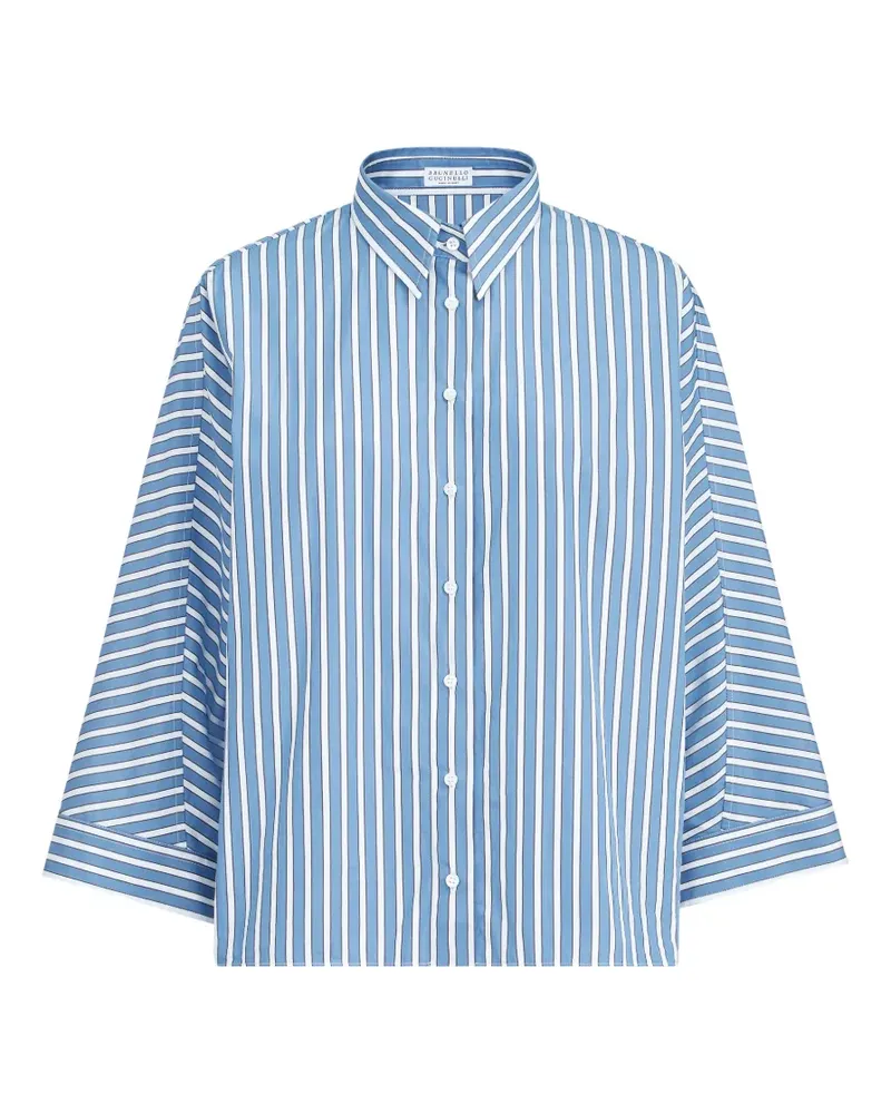 Brunello Cucinelli Gestreiftes Hemd aus Popeline - Blau Blau