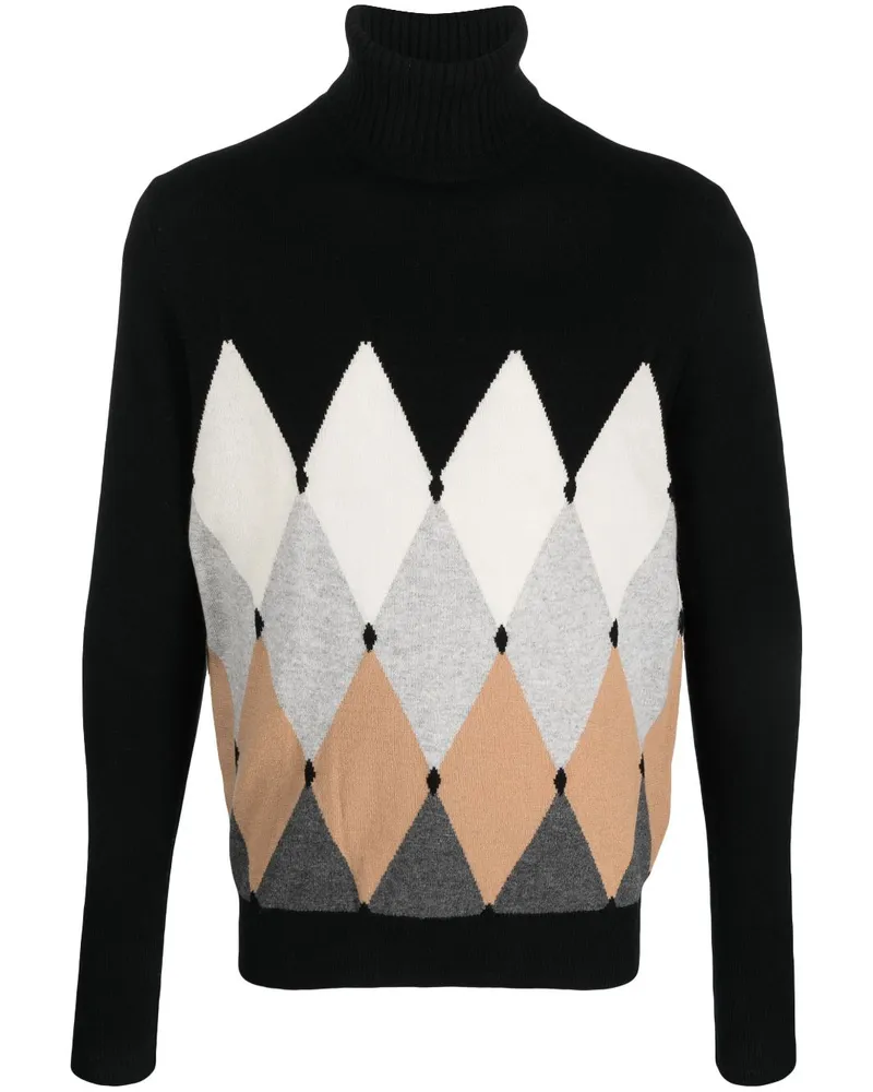 Ballantyne Kaschmirpullover mit Argyle-Muster Schwarz