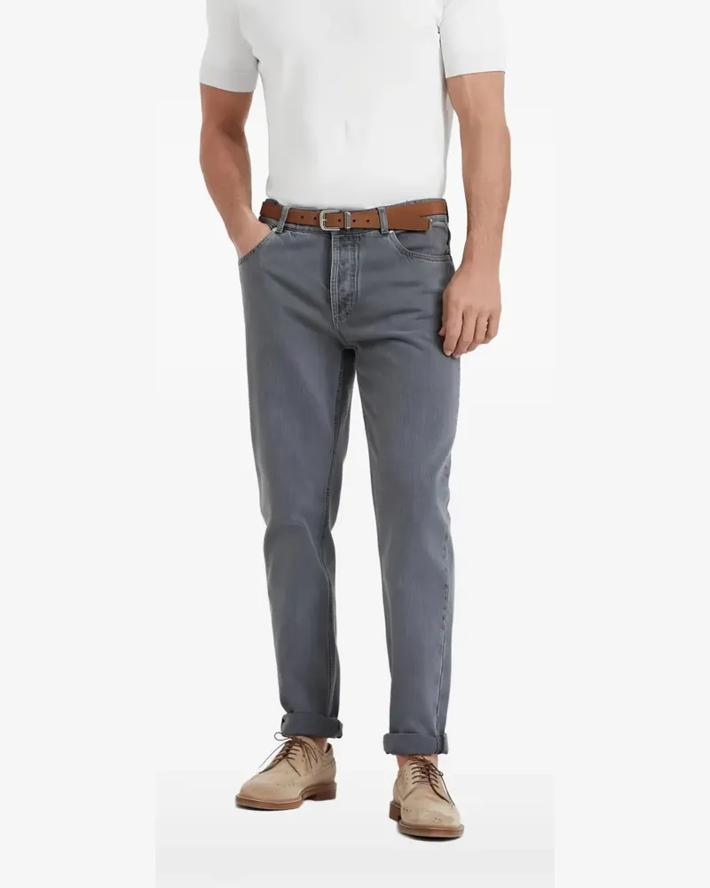 Brunello Cucinelli logo-embroidered jeans - Grau Grau