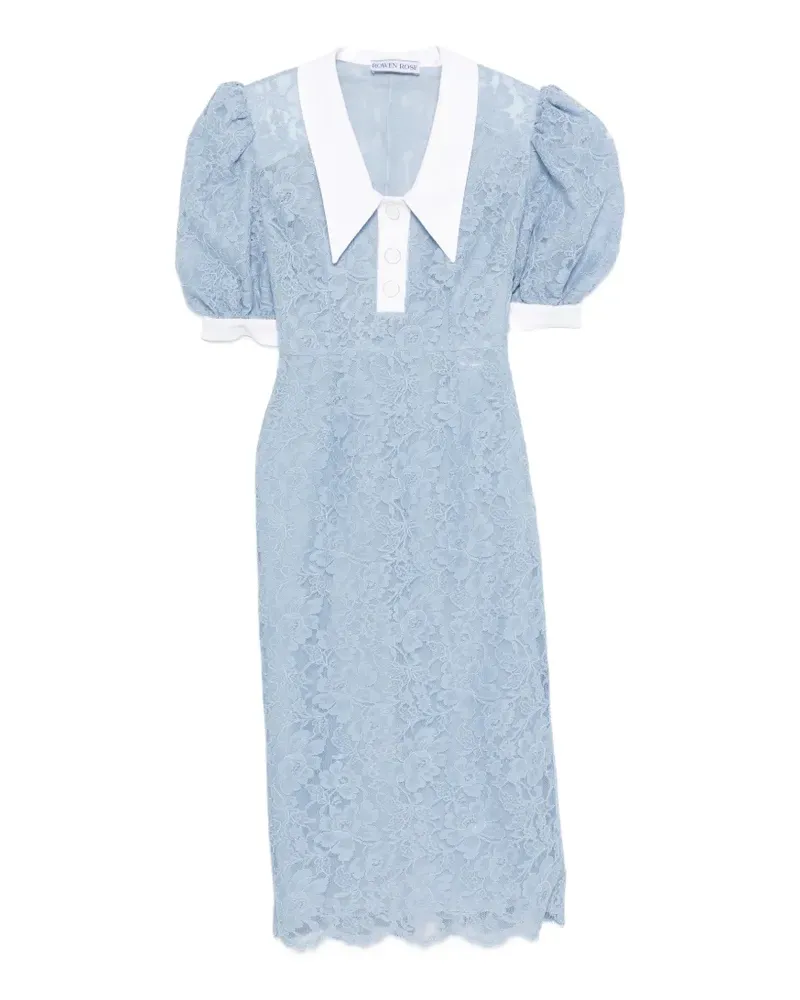 Rowen Rose puffy-sleeves lace midi dress - Blau Blau