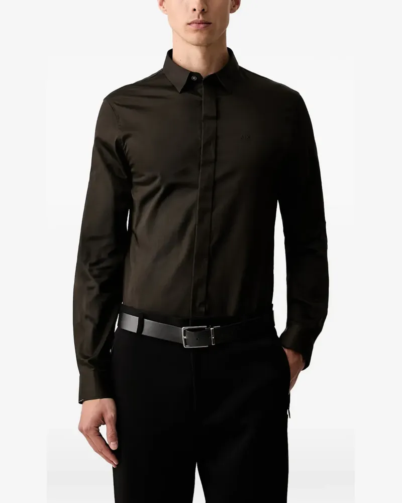 Armani Exchange Hemd mit Logo-Stickerei - Braun Braun