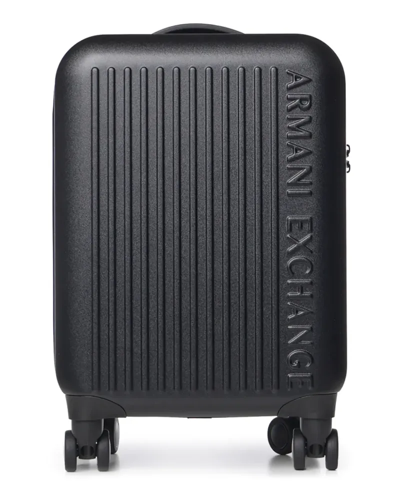 Armani Exchange logo-embossed ridged suitcase - Schwarz Schwarz